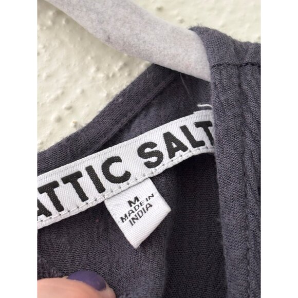 Attic Salt Womens Boho Crochet Pleated Tunic Blouse Size M Gray Rayon Flowy - Picture 4 of 15